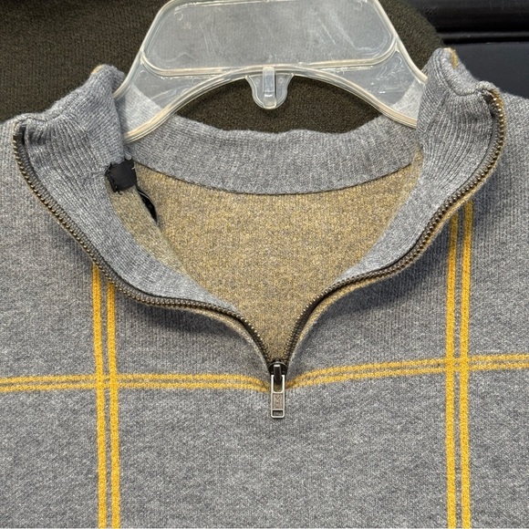 Tahari Sweater Bundle L Mock Neck Zip Back Olive Green & Gray Plaid - Picture 3 of 6